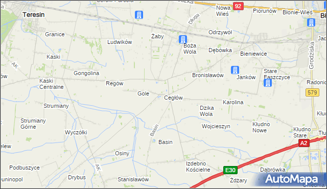 mapa Cegłów gmina Baranów, Cegłów gmina Baranów na mapie Targeo