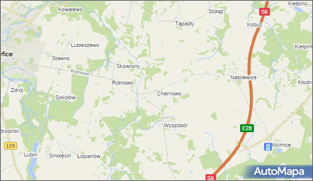 mapa Charnowo gmina Płoty, Charnowo gmina Płoty na mapie Targeo