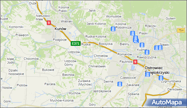 mapa Chmielów gmina Bodzechów, Chmielów gmina Bodzechów na mapie Targeo