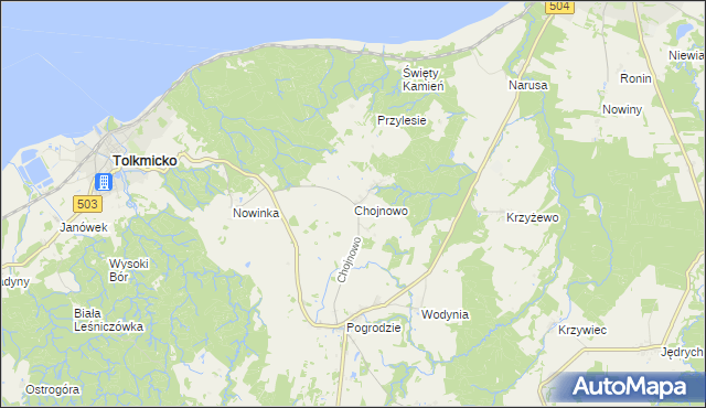 mapa Chojnowo gmina Tolkmicko, Chojnowo gmina Tolkmicko na mapie Targeo