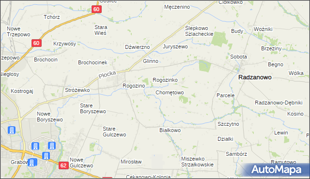 mapa Chomętowo gmina Radzanowo, Chomętowo gmina Radzanowo na mapie Targeo