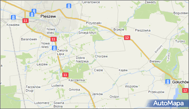 mapa Chorzew gmina Pleszew, Chorzew gmina Pleszew na mapie Targeo