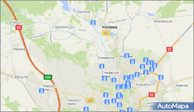 mapa Chwalęcice gmina Kłodawa, Chwalęcice gmina Kłodawa na mapie Targeo