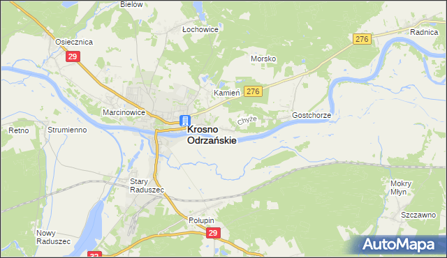 mapa Chyże gmina Krosno Odrzańskie, Chyże gmina Krosno Odrzańskie na mapie Targeo