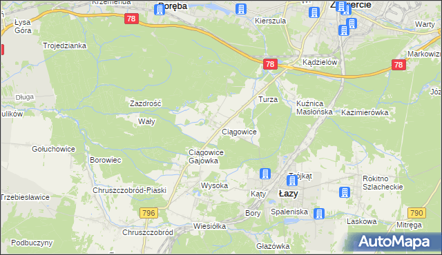 mapa Ciągowice, Ciągowice na mapie Targeo