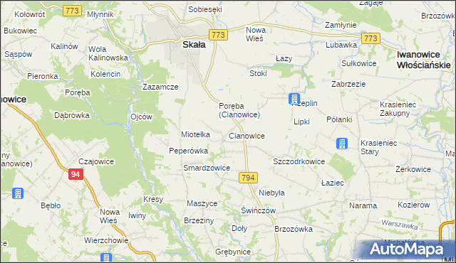 mapa Cianowice, Cianowice na mapie Targeo