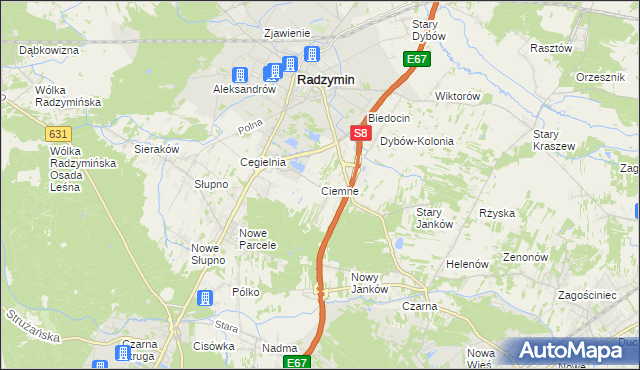 mapa Ciemne gmina Radzymin, Ciemne gmina Radzymin na mapie Targeo