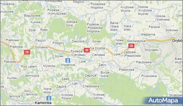 mapa Cieniawa, Cieniawa na mapie Targeo