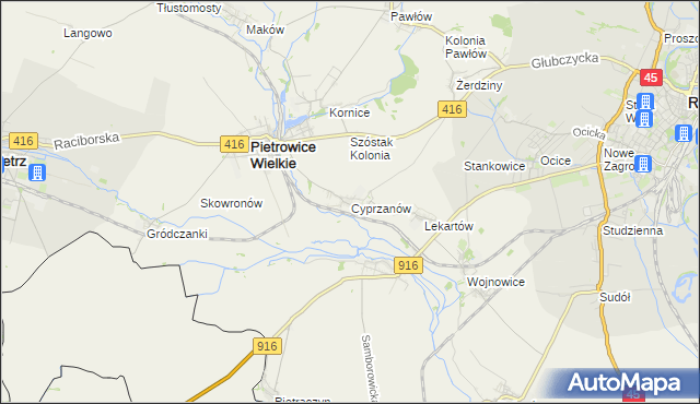 mapa Cyprzanów, Cyprzanów na mapie Targeo