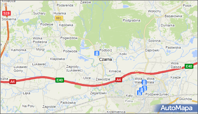 mapa Czarna powiat łańcucki, Czarna powiat łańcucki na mapie Targeo