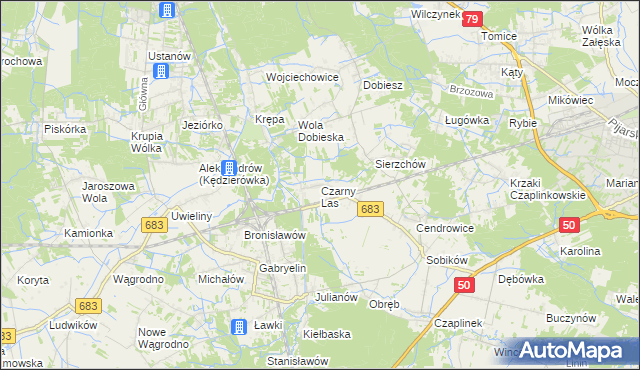 mapa Czarny Las gmina Góra Kalwaria, Czarny Las gmina Góra Kalwaria na mapie Targeo