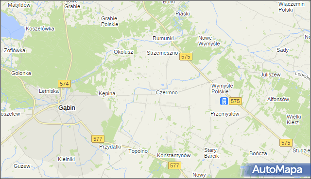 mapa Czermno gmina Gąbin, Czermno gmina Gąbin na mapie Targeo