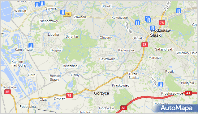 mapa Czyżowice gmina Gorzyce, Czyżowice gmina Gorzyce na mapie Targeo