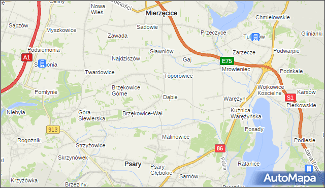 mapa Dąbie gmina Psary, Dąbie gmina Psary na mapie Targeo