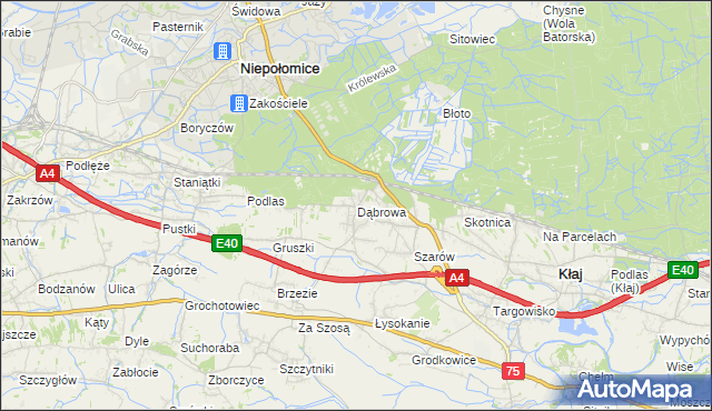 mapa Dąbrowa gmina Kłaj, Dąbrowa gmina Kłaj na mapie Targeo