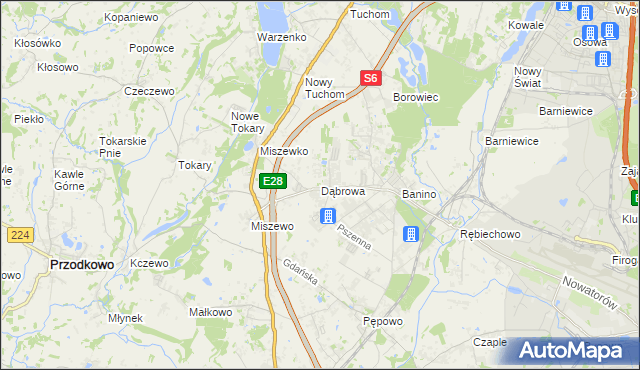 mapa Dąbrowa gmina Żukowo, Dąbrowa gmina Żukowo na mapie Targeo