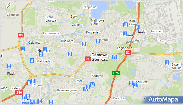 mapa Dąbrowa Górnicza, Dąbrowa Górnicza na mapie Targeo