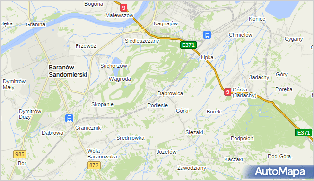 mapa Dąbrowica gmina Baranów Sandomierski, Dąbrowica gmina Baranów Sandomierski na mapie Targeo