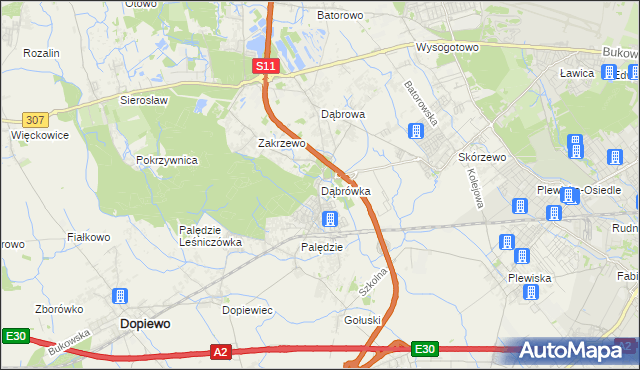 mapa Dąbrówka gmina Dopiewo, Dąbrówka gmina Dopiewo na mapie Targeo