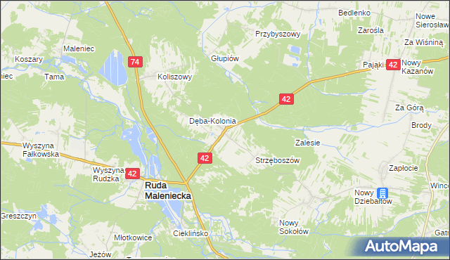 mapa Dęba gmina Ruda Maleniecka, Dęba gmina Ruda Maleniecka na mapie Targeo