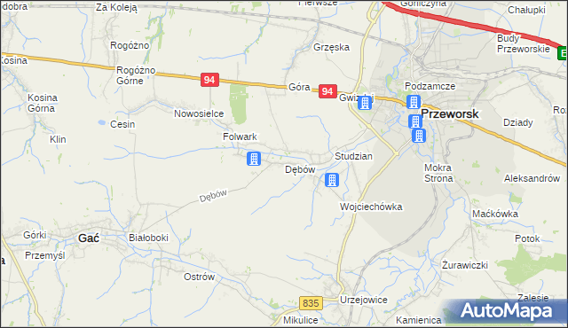 mapa Dębów gmina Gać, Dębów gmina Gać na mapie Targeo