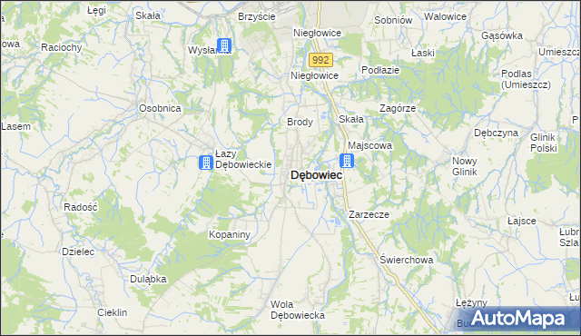 mapa Dębowiec powiat jasielski, Dębowiec powiat jasielski na mapie Targeo