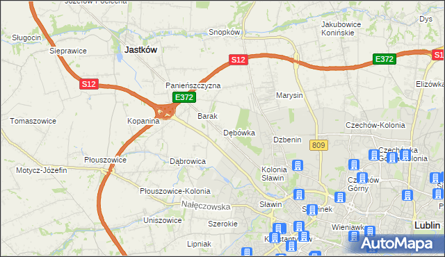 mapa Dębówka gmina Jastków, Dębówka gmina Jastków na mapie Targeo