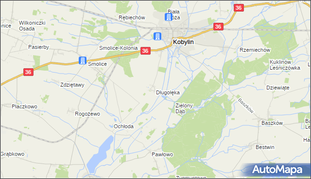 mapa Długołęka gmina Kobylin, Długołęka gmina Kobylin na mapie Targeo