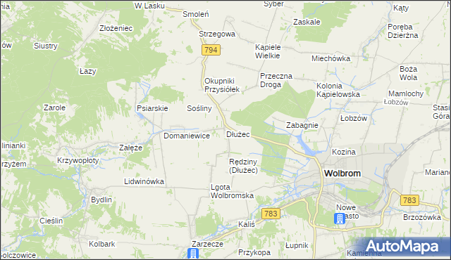 mapa Dłużec gmina Wolbrom, Dłużec gmina Wolbrom na mapie Targeo