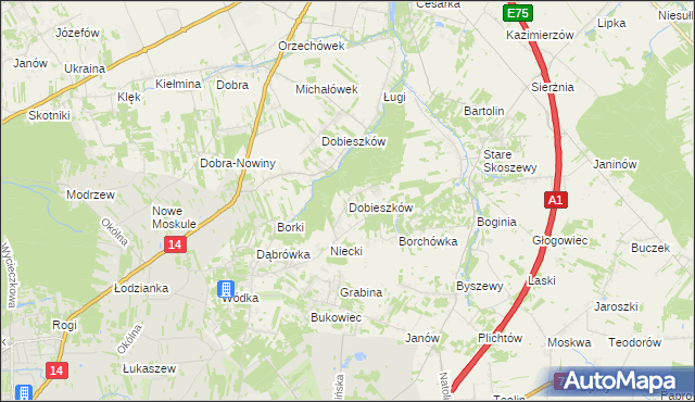 mapa Dobieszków gmina Nowosolna, Dobieszków gmina Nowosolna na mapie Targeo