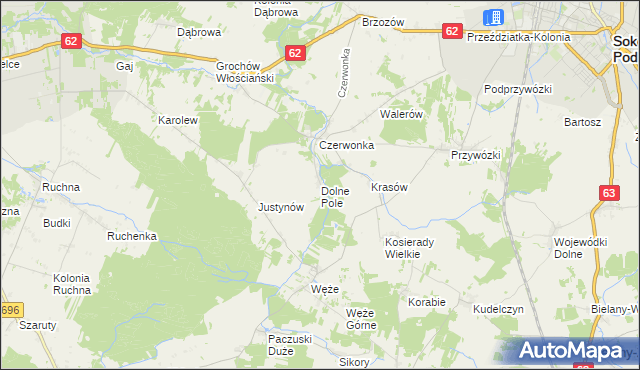 mapa Dolne Pole gmina Sokołów Podlaski, Dolne Pole gmina Sokołów Podlaski na mapie Targeo