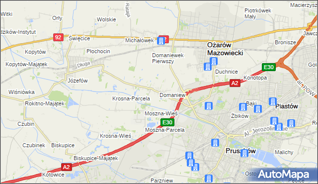 mapa Domaniew gmina Brwinów, Domaniew gmina Brwinów na mapie Targeo