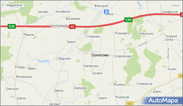 mapa Dominowo, Dominowo na mapie Targeo