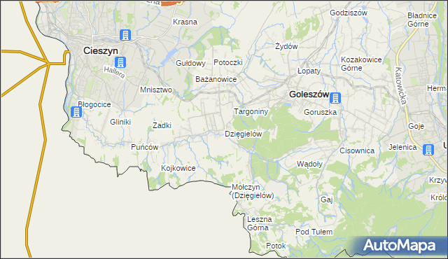 mapa Dzięgielów, Dzięgielów na mapie Targeo