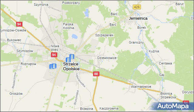 mapa Dziewkowice, Dziewkowice na mapie Targeo