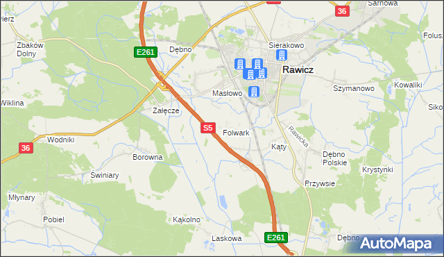 mapa Folwark gmina Rawicz, Folwark gmina Rawicz na mapie Targeo