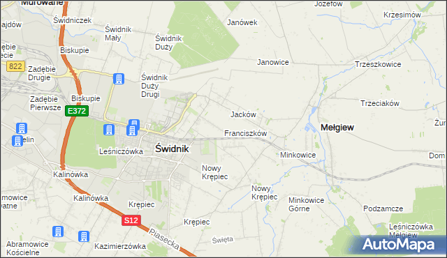 mapa Franciszków gmina Mełgiew, Franciszków gmina Mełgiew na mapie Targeo