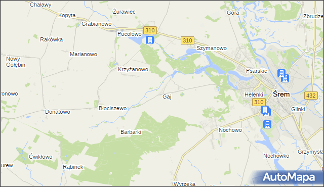 mapa Gaj gmina Śrem, Gaj gmina Śrem na mapie Targeo