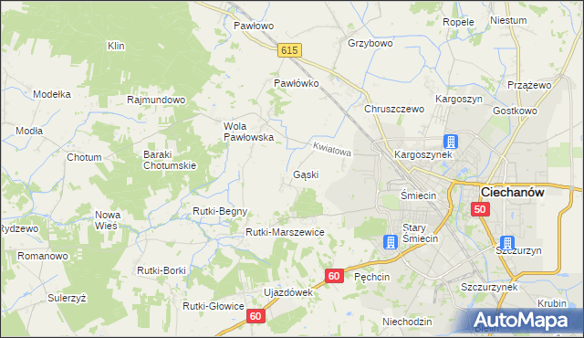 mapa Gąski gmina Ciechanów, Gąski gmina Ciechanów na mapie Targeo