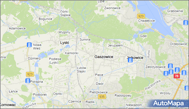 mapa Gaszowice powiat rybnicki, Gaszowice powiat rybnicki na mapie Targeo