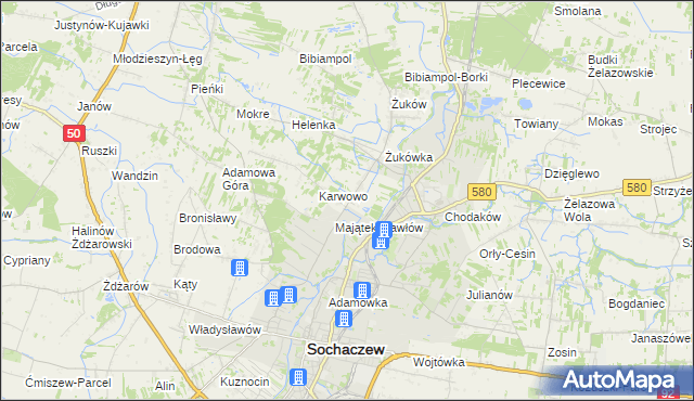 mapa Gawłów gmina Sochaczew, Gawłów gmina Sochaczew na mapie Targeo