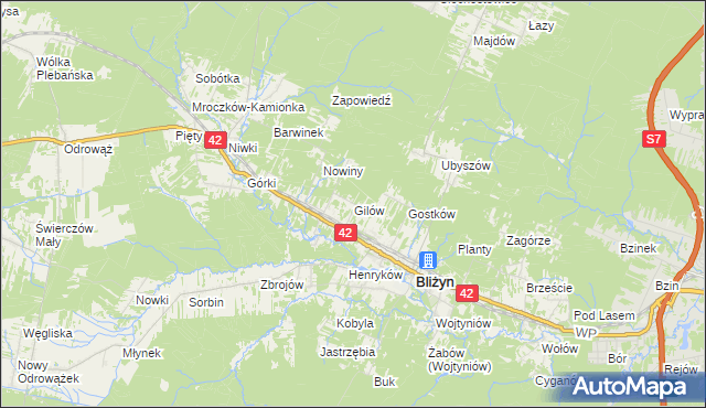 mapa Gilów gmina Bliżyn, Gilów gmina Bliżyn na mapie Targeo