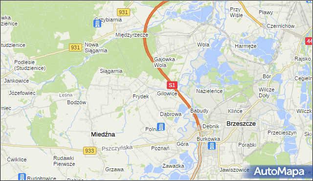 mapa Gilowice gmina Miedźna, Gilowice gmina Miedźna na mapie Targeo
