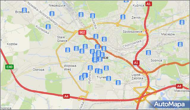 mapa Gliwic, Gliwice na mapie Targeo