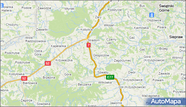 mapa Głogoczów, Głogoczów na mapie Targeo