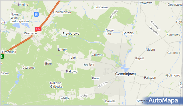 mapa Głożyna, Głożyna na mapie Targeo