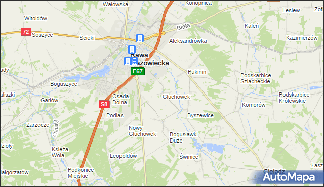 mapa Głuchówek gmina Rawa Mazowiecka, Głuchówek gmina Rawa Mazowiecka na mapie Targeo