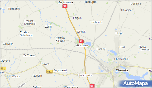 mapa Głuchowo gmina Chełmża, Głuchowo gmina Chełmża na mapie Targeo