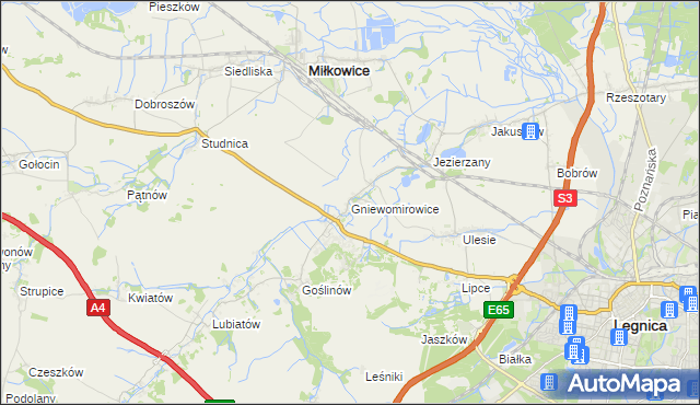 mapa Gniewomirowice, Gniewomirowice na mapie Targeo