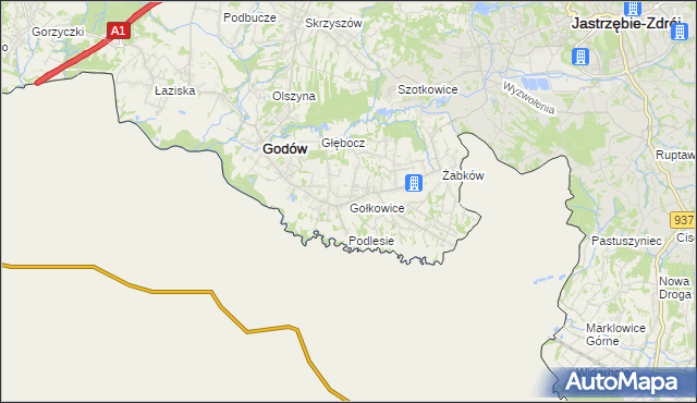 mapa Gołkowice gmina Godów, Gołkowice gmina Godów na mapie Targeo